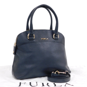 1円 ■ 新品同様 フルラ 2wayバッグ ブラック系 レザー 斜め掛け 通勤 ショッピング レディース FURLA ■E.Bmm.hP-03