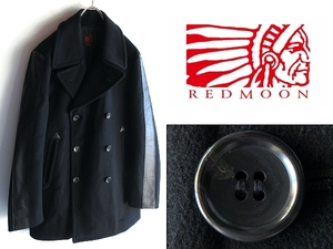 RED MOON レッドムーン レザー切替 ウールメルトン Pコート リーファージャケット 38 黒 ブラック 牛革 本革使用 日本製