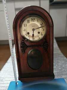 古時計 木製 振り子時計 ゼンマイ　置時計 レトロ ヴィンテージ 