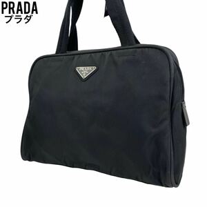 PRADA プラダ　トートバッグ　ブラック　ナイロン　レザー　手提げ　ハンドバッグ　ショルダーバッグ　三角プレート　白タグ　ブラック　黒