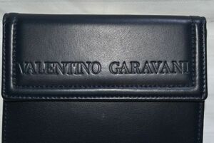 ★VALENTINO GARAVANI レディース 素敵なネイビー色の高級感ある本革 レザーの二つ折財布 小銭入付き