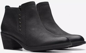 送料無料 Clarks 25.5cm アンクル ブーツ ブラック レザー 革 ジッパー ヒール コンフォート ブーティー パンプス スニーカー AAA313