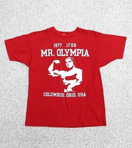 1977年 チャンピオン バータグ IFBB MR.OLYMPIA Tシャツ 赤 XL アーノルド・シュワルツェネッガー ボディビル