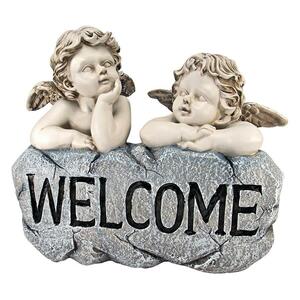 お出迎えする二人の子供の天使像 ウェルカムボード屋外使用可能エクステリア彫刻インテリア置物オブジェエンジェル雑貨飾り装飾かわいい 