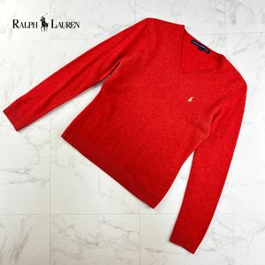 RALPH LAUREN SPORT ラルフローレンスポーツ ウール Vネックニットソー ロゴ刺繍 トップス レディース 赤 レッド サイズL*NC1170