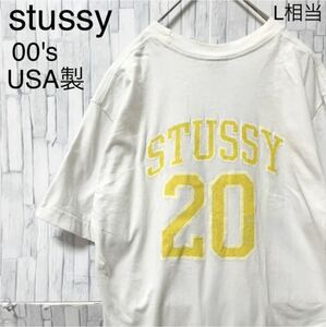 old stussy オールド ステューシー 00s 2000年代 ホワイト 半袖 Tシャツ ビッグロゴ デカロゴ ビッグプリント サイズL USA製 銀タグ