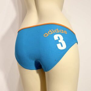 21アディダスadidasビキニパンツ(M程度)★光沢ターコイズブルーオレンジパイピング★伸縮性あり