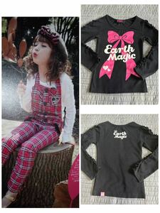 アースマジック EARTHMAGIC 袖フリル長袖Tシャツ　ロンT110ブラック　トップス　カットソー　女の子　キッズ　子供服