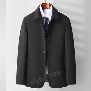 J049☆新品スプリングコート メンズ コート ビジネスジャケット ステンカラーコート 紳士 無地 アウター 細身 ブラック M~4XL