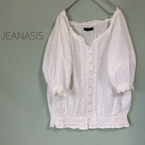 ◎JEANASIS ジーナシス 七分袖ブラウス 刺繍入りブラウス シャツ ブラウス レディース Ｆサイズ 白色 重ね着用 綿100％ 春夏