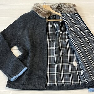 未使用級/Mサイズ●バーバリーブラックレーベル ドライバーズニット ジップアップ BURBERRY BLACK LABEL ノバチェック ラビットファー