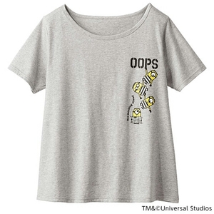 値下★国内匿配★新品タグ 綿100% 可愛い OOPS ミニオン 大きめL バスト99cm Tシャツ 半袖 グレー MINIONS ユニバーサルスタジオ