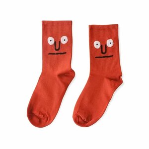 フェイス モチーフ ソックス (レンガ) レディース くつ下 靴下 IMPORT POP SOCKS