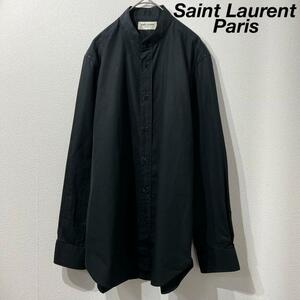 希少 美品 Saint Laurent Paris バンドカラー シャツ 無地