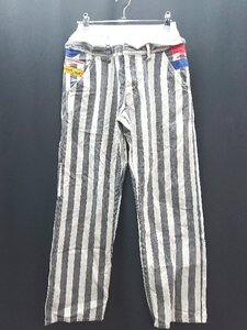 ◇ DENIM＆DUNGAREE キッズ 子供服 ストライプ柄 ワッペン パンツ サイズ150 アイボリー/ブラック メンズ E