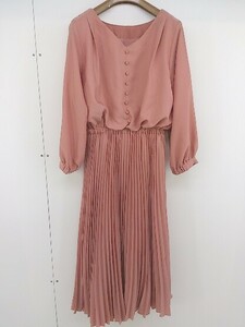 ◇ ◎ natural couture ナチュラルクチュール ベルト付 長袖 ロング プリーツ ワンピース サイズF オレンジ系 レディース