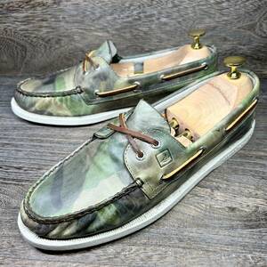 ◆SPERRY TOP-SIDER◆スペリートップサイダー 27.5cm（表記9.5M）デッキシューズ 迷彩 カモフラージュ メンズ レザー 中古 宅急便 即決