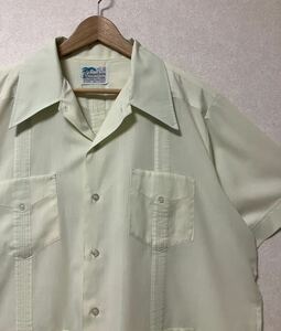 XL●70s vintage Guayabera オープンカラー キューバシャツ ライトイエロー 開襟 cubavera 半袖 ビンテージ ヴィンテージ 60s 80s 90s