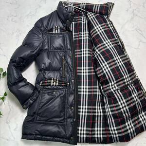 【L】バーバリーブラックレーベル ダウンジャケット コート ノバチェック 肉厚 メンズ 黒 ブラック ロングBURBERRY BLACK LABEL