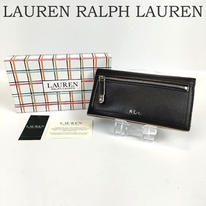 ローレンラルフローレン 二つ折り 長財布 ブラック 黒 レザー レディース LAUREN RALPH LAUREN 小銭入れあり パスケース