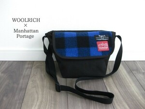 ☆WOOLRICH×Manhattan Portage☆ショルダーバッグ☆ナイロン×ウール☆BLACK×BLUE☆ミニバッグ☆メッセンジャーバッグ