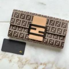 FENDI フェンディ ズッキーノ 長財布 ベージュ キャンバスレザー フラップ