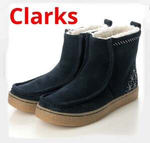 新品★Clarks クラークス バーレイ ヌバックレザー ボア モカシン ウィンター ブーツ ステッチ 23.5cm クラークスジャパン正規品