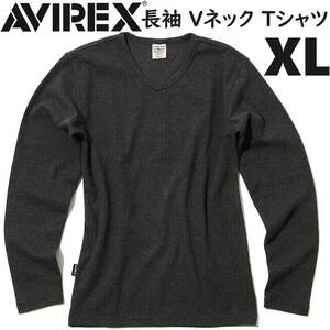AVIREX デイリー RIB 長袖 Vネック Tシャツ チャコール XLサイズ / リブ DAILY ロンT BLACK ロングスリーブ アヴィレックス アビレックス