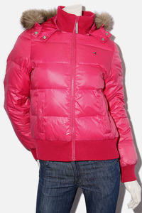 tommy girl トミーガール フェイクファーフーデッド ナイロン ダウンジャケット S PINK ピンク 224-611224-820 /◆☆ レディース