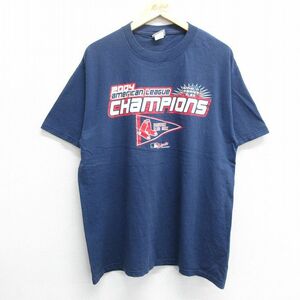 XL/古着 リー Lee 半袖 ビンテージ Tシャツ メンズ 00s MLB ボストンレッドソックス ワールドシリーズ コットン クルーネック 紺 ネイビー
