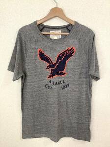 AMERCAN EAGLE OUTFITTERS アメリカンイーグル　ワッペン付き　ラグランTシャツ 半袖　アメカジ　グレー　霜降り　メンズ