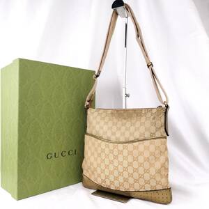 1円　1スタ　グッチ　Gucci　ショルダーバッグ　GGキャンバス　総柄　斜め掛け　レザー　メタリックゴールド