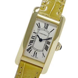 カルティエ Cartier 時計 レディース ブランド タンクアメリカン SM クオーツ QZ 750YG レザー W2601556 ゴールド スクエア 磨き済み