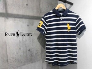 POLO RALPH LAUREN/ポロ ラルフローレン CUSTOM FIT ビッグポニー刺繍 ボーダー 半袖 ポロシャツ L/半袖シャツ/カノコ/白 紺/メンズ