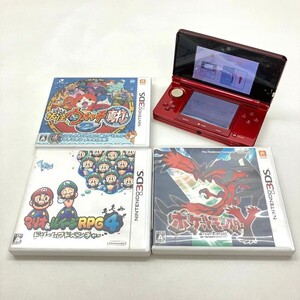 D070-■ NINTENDO 任天堂 ニンテンドー 3DS 本体+ソフトセット CTR-001 レッド 通電確認/初期化OK マリオ＆ルイージRPG4 他