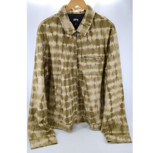 【未使用】 STUSSY ステューシー TIE DYE CLUB JACKET メンズ TAN SIZE XL 総柄 115582 レザージャケット シミあり 羊革 ◆3104/磐田店