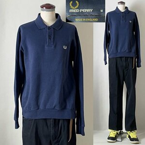 ★【Made in England イングランド製 国内正規品】英国製 FRED PERRY フレッドペリーF1669 裏起毛 長袖 スウェット ポロシャツ M ネイビー