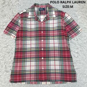 POLO RALPH LAUREN ポロ ラルフローレン チェック柄 オープンカラーシャツ 半袖 開襟 春夏 サイズM レッドメインマルチカラー