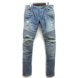 バルマン BALMAIN ダメージ加工 バイカー スキニー デニム パンツ ジーンズ SH15130 ブルー 32 ☆AA★ メンズ