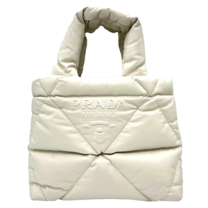 プラダ PRADA パテッドトート 1BG434 ホワイト ゴールド金具 レザー トートバッグ レディース 中古