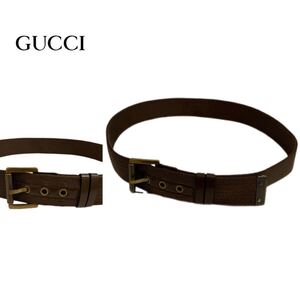 GUCCI グッチ MADE IN ITALY イタリア製 金具バックルナイロンコットンベルト ミリタリーデザインベルト カーキブラウン 100 40 アーカイブ