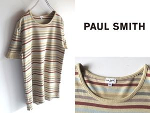 希少 90sビンテージ Paul Smith LONDON ポールスミス ロンドン コットンレーヨン マルチボーダー Tシャツ 半袖 カットソー M ネコポス対応