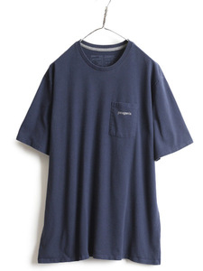 20年製 ■ パタゴニア ポケット付き プリント 半袖 Tシャツ メンズ L / 古着 Patagonia アウトドア ポケT ロゴT 紺 フィッツロイ イラスト