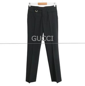 美品 GUCCI グッチ サイズ38 金具付き センタープレス ストレート パンツ スラックス 黒 ブラック