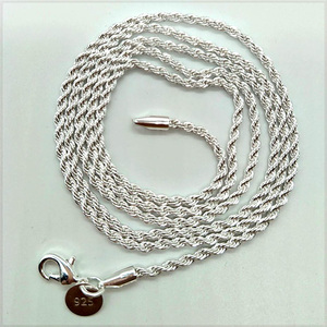 [NECKLACE] 925 Silver Plated Shine Twisted Line ツイスト ロープ スリムチェーン シルバー ネックレス φ2.4x500mm (8g)