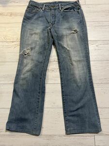 45r ダメージデニムパンツ size29 ウエスト38 丈92 R刺繍入り