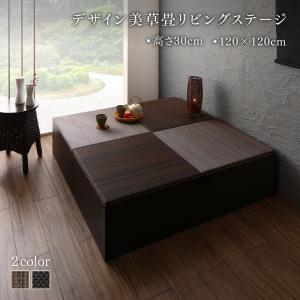 国産　収納付きデザイン美草畳リビングステージ 風凛 フーリン 畳ボックス収納 120×120cm ダークブラウン ブラック