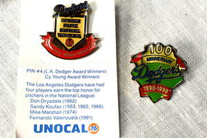【ロサンゼルス ドジャース 100周年記念 UNOCAL 76 ゴールド ラペルピンほか 計 2個】検:U.S.A. Dodgers 野球 記念品