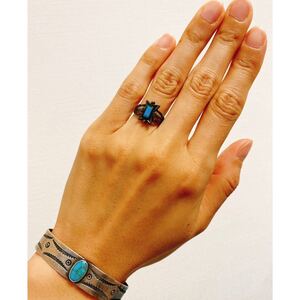 超希少!NAVAJO VTG 1960’s PETIT TURQUOISE SILVER RING USA MADE ZUNI HOPIナバホビンテージペティターコイズシルバーリング11.5号ズニ