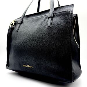 1円 極美品!! 定価25万 Salvatore Ferragamo フェラガモ エイミー トートバッグ ガンチーニ 金具 ビジネス ブラック 大容量 A4 メンズ